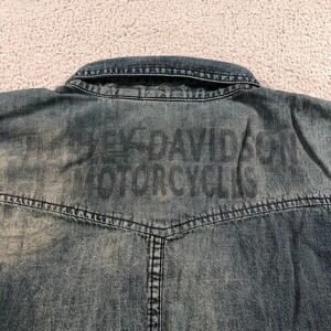 Harley Davidson Shirt Mens 3XL Blue Denim Western Pearl Snap Biker Long Sleeve